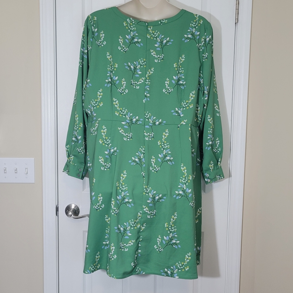 Loft Green Flower Branch Flare Shirtdress Plus Size 26 - Picture 6 of 8